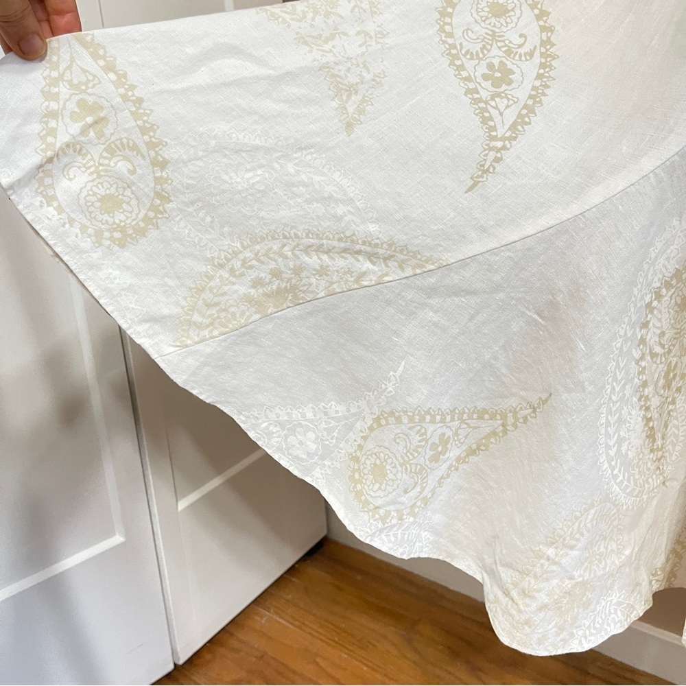 Liz Claiborne Ivory Linen Trumpet Dress | 12 | Lined & Chic Paisley Print - Picture 7 of 15